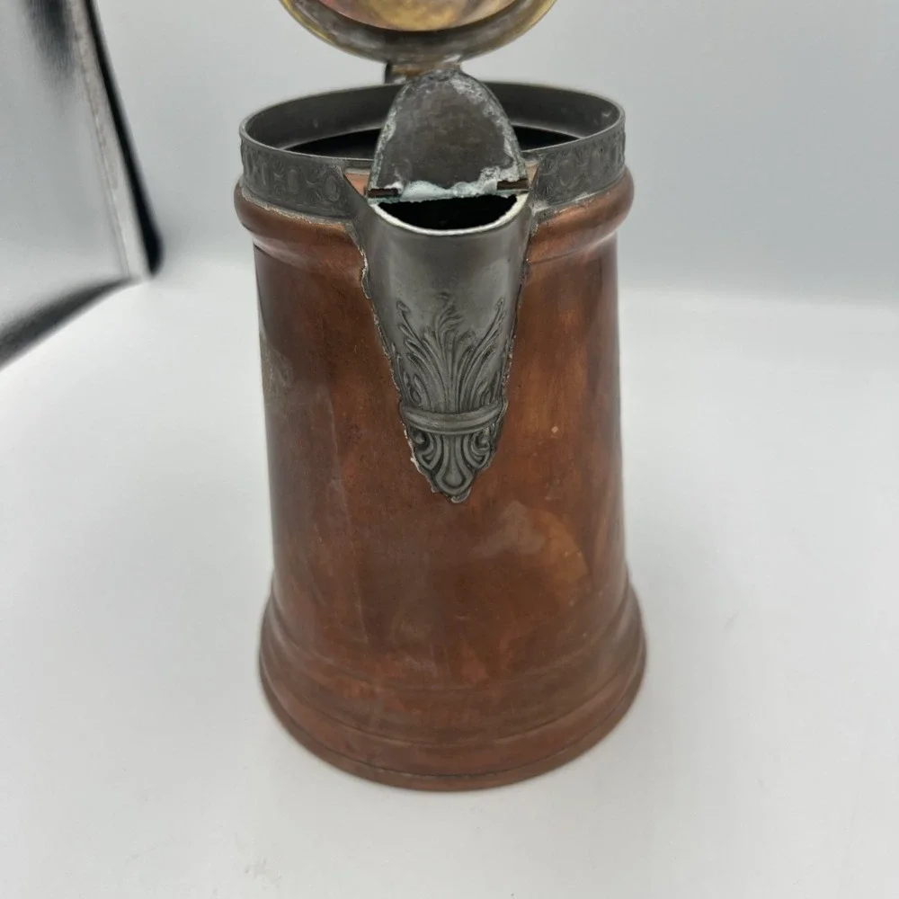 Vintage Copper And Brass‎ Revere Ware Tea Kettle Wood Handle Double Circle